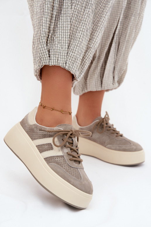 Graue Damensneaker mit Plattform und Perforation Umbry