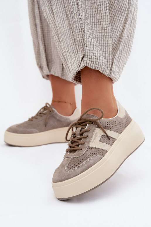 Graue Damensneaker mit Plattform und Perforation Umbry