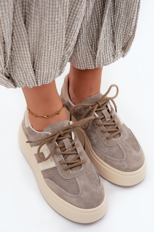 Graue Damensneaker mit Plattform und Perforation Umbry