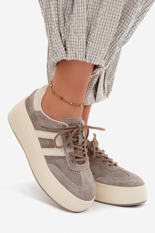 Graue Damensneaker mit Plattform und Perforation Umbry