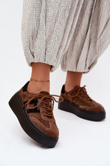 Braune Damensneaker mit Plattform und Perforation Umbry 2