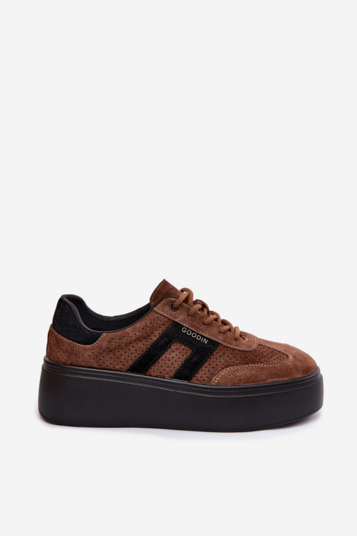 Braune Damensneaker mit Plattform und Perforation Umbry