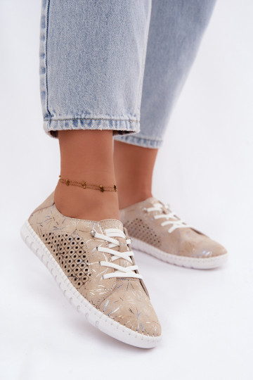 Sandfarbene gemusterte Schuhe mit Ausschnitten aus Kunstveloursleder Tenebra 2