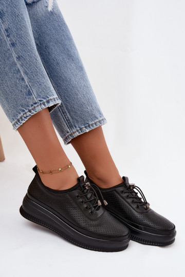 Schwarze Damenschuhe mit Plattform und Perforation Dalila