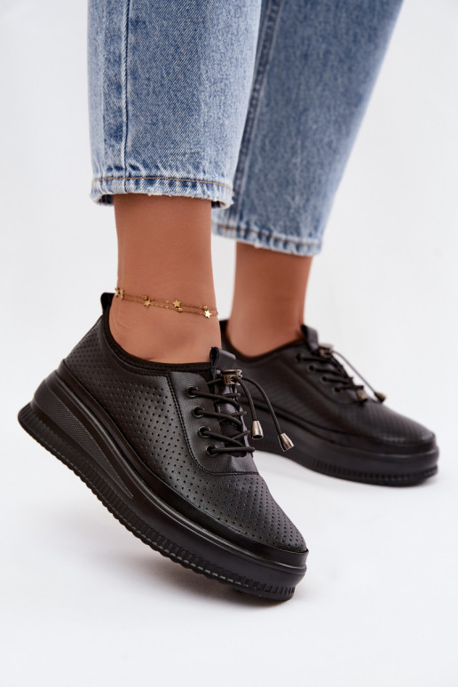 Schwarze Damenschuhe mit Plattform und Perforation Dalila
