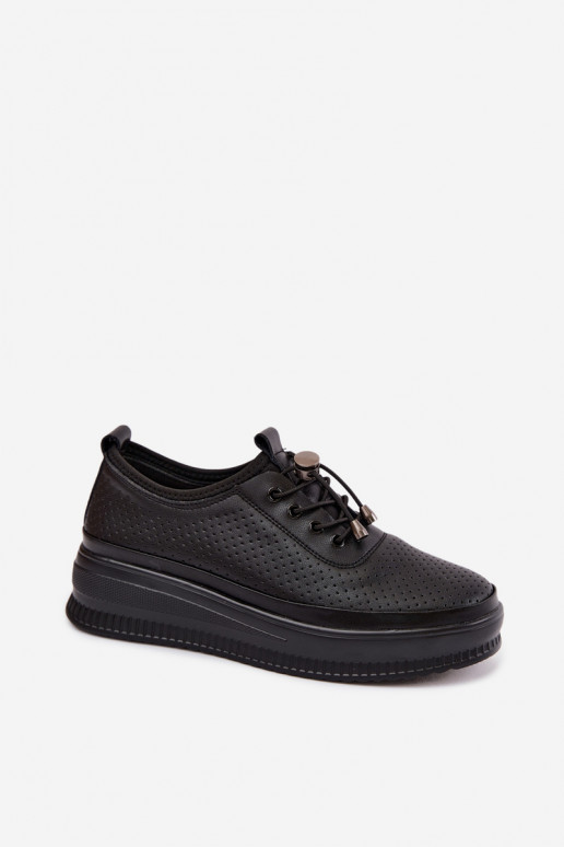 Schwarze Damenschuhe mit Plattform und Perforation Dalila