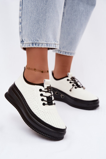 Weiße Damenschuhe mit Plattform und Perforation Dalila 2