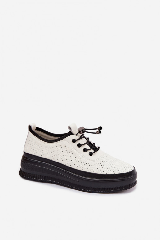 Weiße Damenschuhe mit Plattform und Perforation Dalila