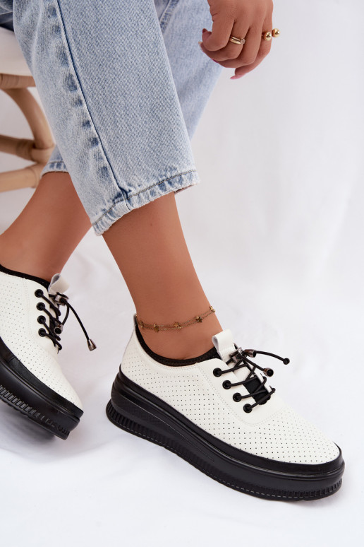 Weiße Damenschuhe mit Plattform und Perforation Dalila