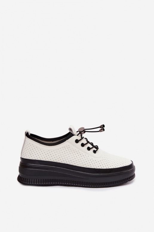 Weiße Damenschuhe mit Plattform und Perforation Dalila