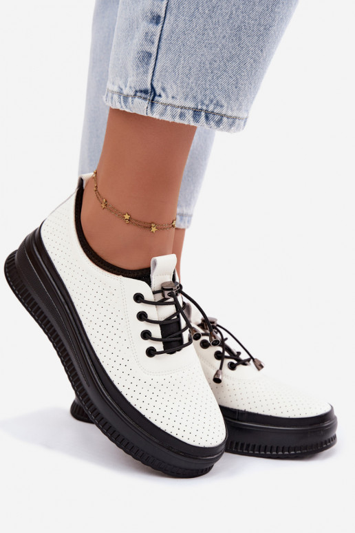 Weiße Damenschuhe mit Plattform und Perforation Dalila