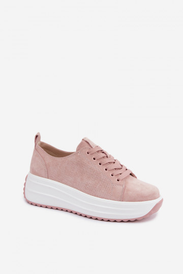 Rosa Damensneaker aus Kunstveloursleder mit Plattform Inaya 2