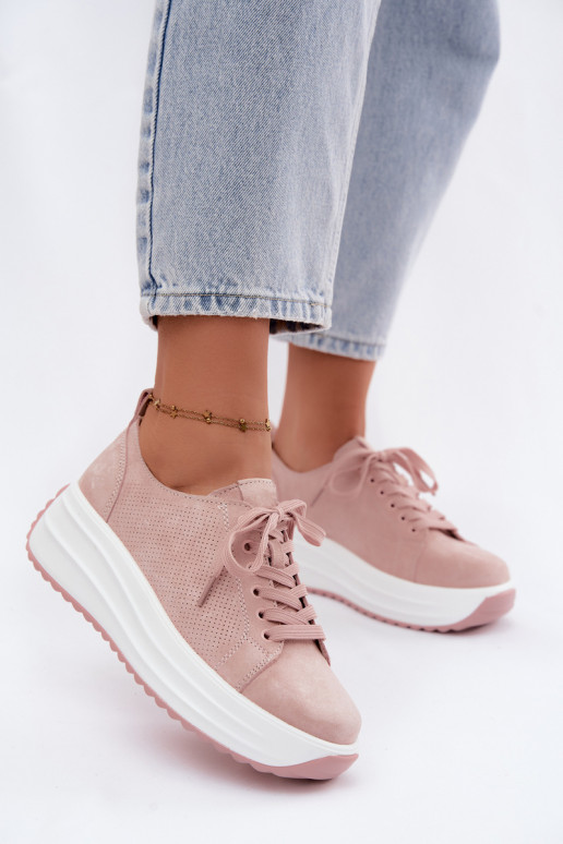 Rosa Damensneaker aus Kunstveloursleder mit Plattform Inaya