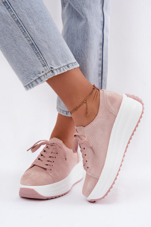 Rosa Damensneaker aus Kunstveloursleder mit Plattform Inaya