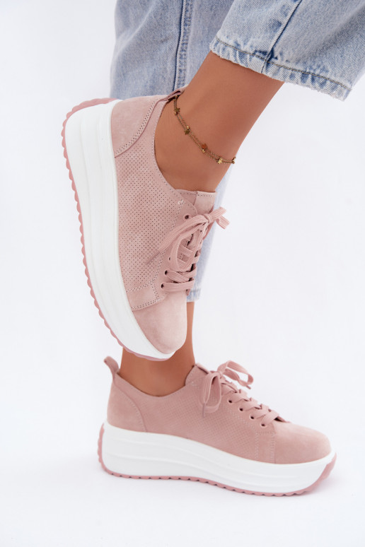 Rosa Damensneaker aus Kunstveloursleder mit Plattform Inaya