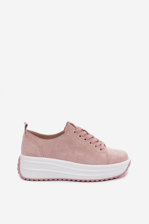 Rosa Damensneaker aus Kunstveloursleder mit Plattform Inaya