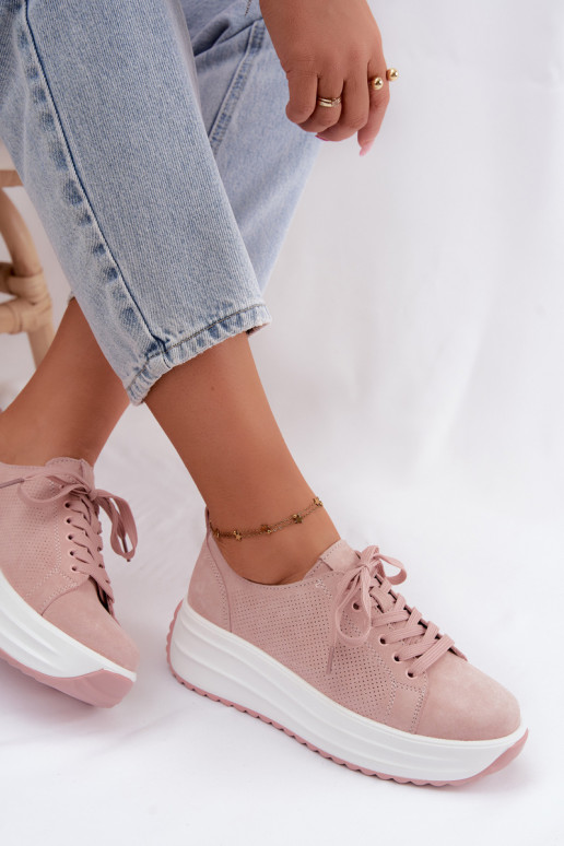 Rosa Damensneaker aus Kunstveloursleder mit Plattform Inaya