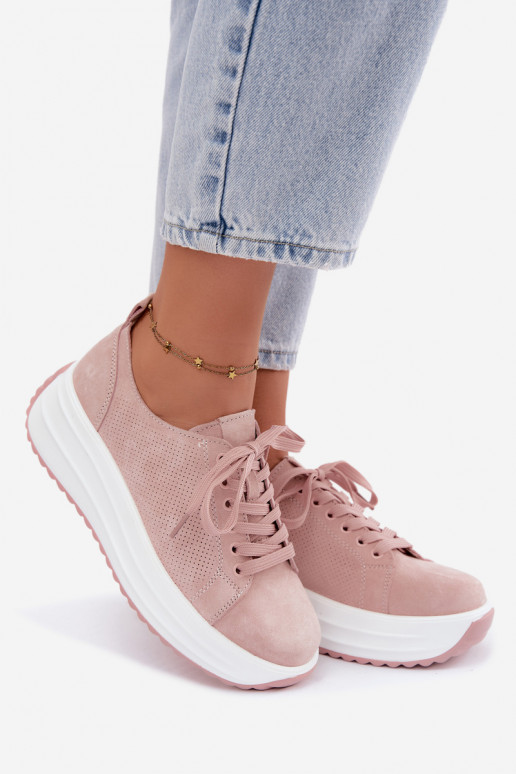 Rosa Damensneaker aus Kunstveloursleder mit Plattform Inaya