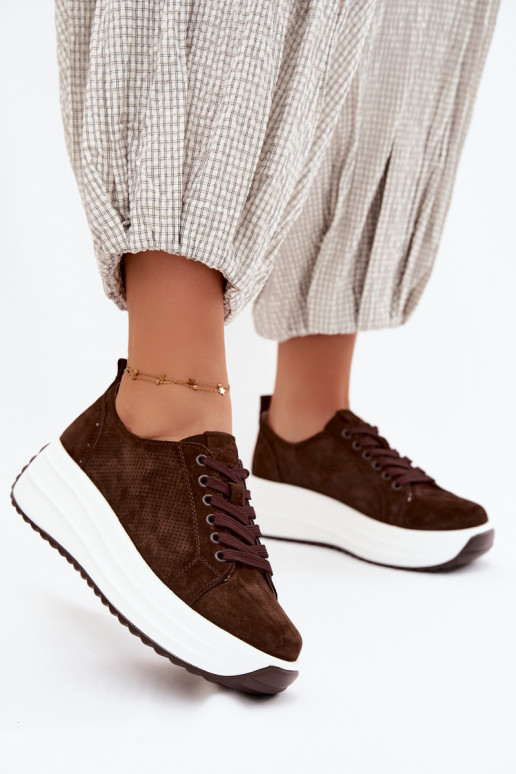Schokoladenfarbene Damensneaker aus Kunstveloursleder mit Plattform Inaya