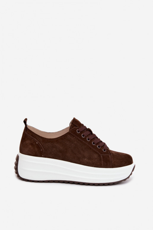 Schokoladenfarbene Damensneaker aus Kunstveloursleder mit Plattform Inaya