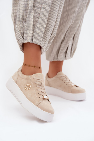 Sandfarbene Damensneaker aus Kunstveloursleder mit Plattform Dainty 2