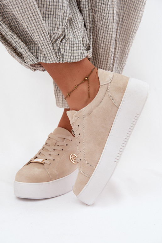 Sandfarbene Damensneaker aus Kunstveloursleder mit Plattform Dainty