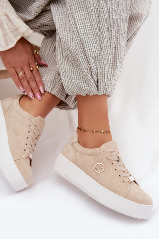 Sandfarbene Damensneaker aus Kunstveloursleder mit Plattform Dainty