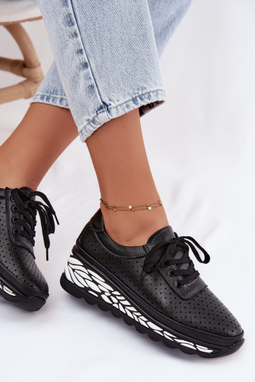 Schwarze Damenschuhe mit Ausschnitten und Plattform Morra