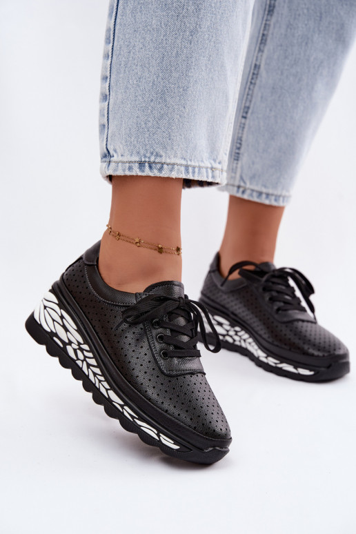 Schwarze Damenschuhe mit Ausschnitten und Plattform Morra