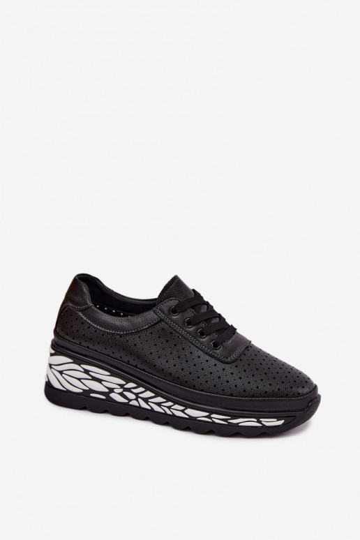 Schwarze Damenschuhe mit Ausschnitten und Plattform Morra