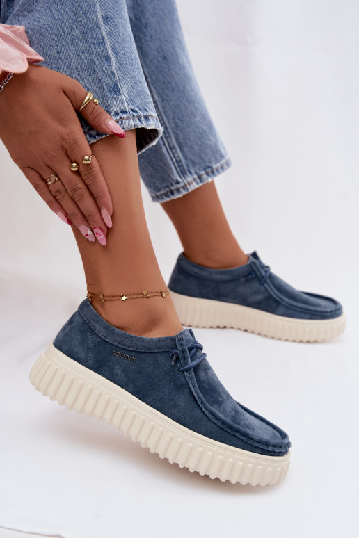Blaue Damenschuhe aus Kunstveloursleder mit Plattform Jamila