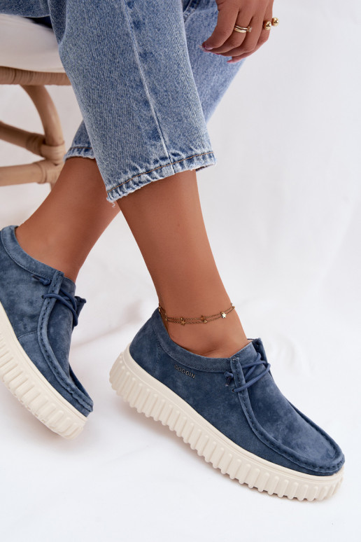 Blaue Damenschuhe aus Kunstveloursleder mit Plattform Jamila