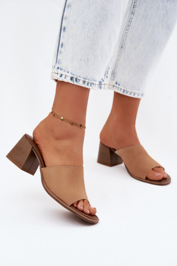Haut INildleder-Hausschuhe für Damen mit Absätzen Zazoo 40519 Beige 2