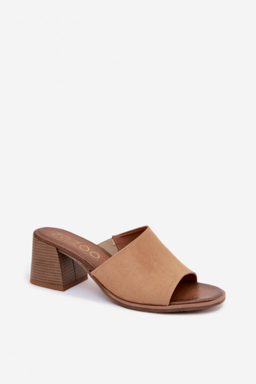Haut INildleder-Hausschuhe für Damen mit Absätzen Zazoo 40519 Beige