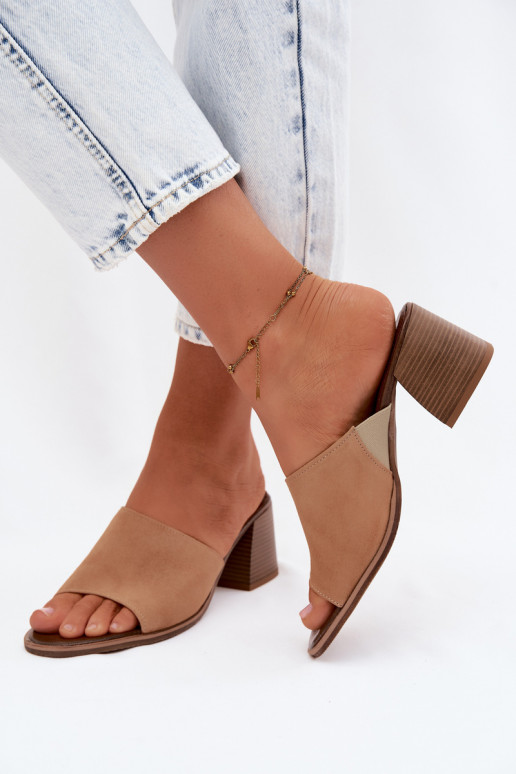 Haut INildleder-Hausschuhe für Damen mit Absätzen Zazoo 40519 Beige