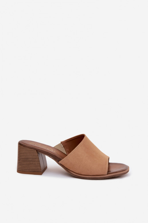 Haut INildleder-Hausschuhe für Damen mit Absätzen Zazoo 40519 Beige
