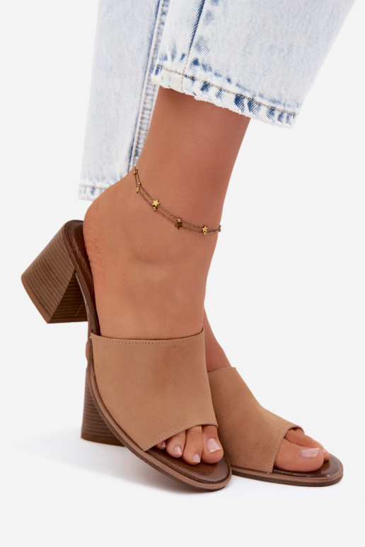 Beige Damen Kunstveloursleder Pantoletten mit Absatz Zazoo