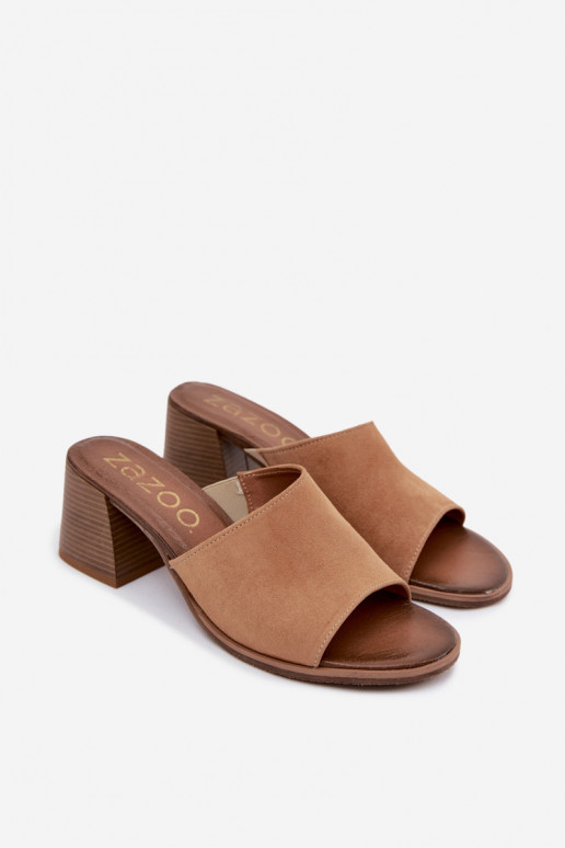 Haut INildleder-Hausschuhe für Damen mit Absätzen Zazoo 40519 Beige