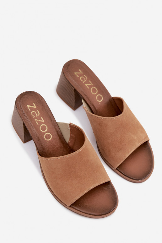 Haut INildleder-Hausschuhe für Damen mit Absätzen Zazoo 40519 Beige