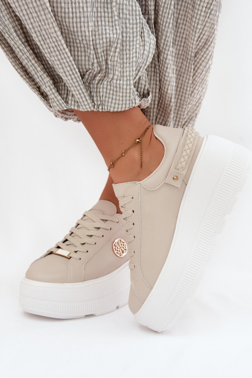 Sneaker aus Kunstleder für Damen mit Plateau D&A LR61-7095 in Sandfarbe