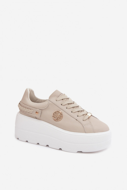 Sneaker aus Kunstleder für Damen mit Plateau D&A LR61-7095 in Sandfarbe