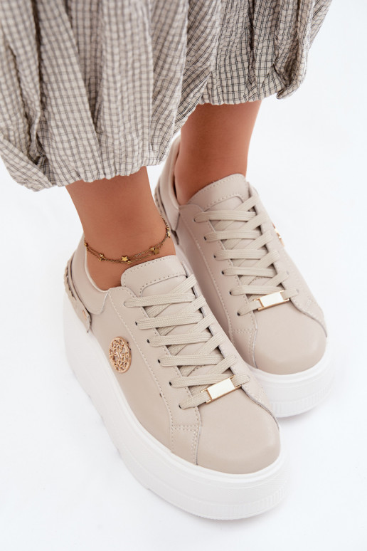 Sneaker aus Kunstleder für Damen mit Plateau D&A LR61-7095 in Sandfarbe