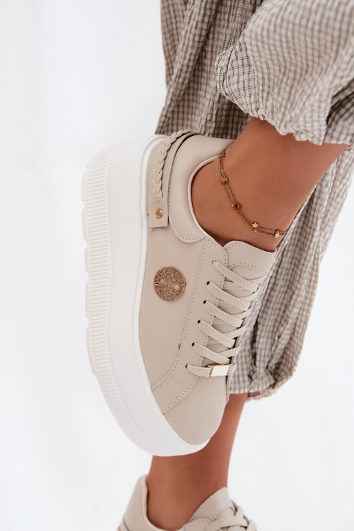 Sneaker aus Kunstleder für Damen mit Plateau D&A LR61-7095 in Sandfarbe