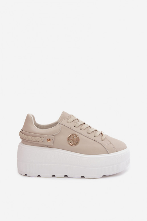 Sneaker aus Kunstleder für Damen mit Plateau D&A LR61-7095 in Sandfarbe