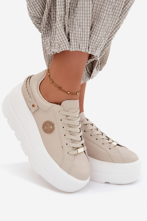 Sneaker aus Kunstleder für Damen mit Plateau D&A LR61-7095 in Sandfarbe