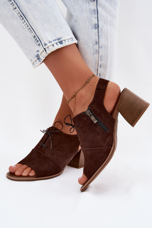 Elegante Leder High Heels mit stilvollen Details Zazoo 40523 in Schokoladenfarbe