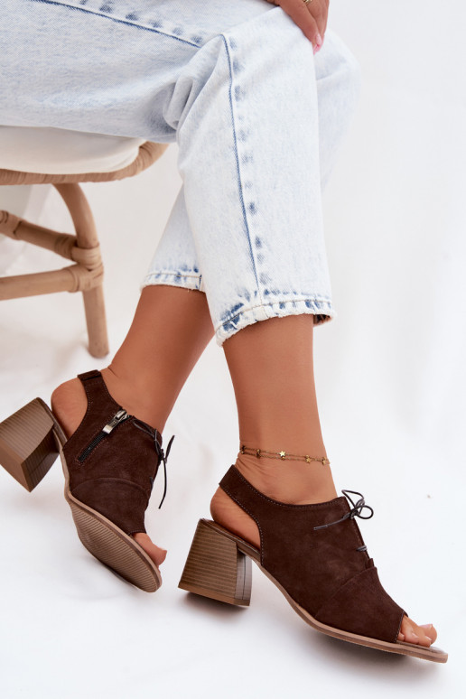 Elegante Leder High Heels mit stilvollen Details Zazoo 40523 in Schokoladenfarbe