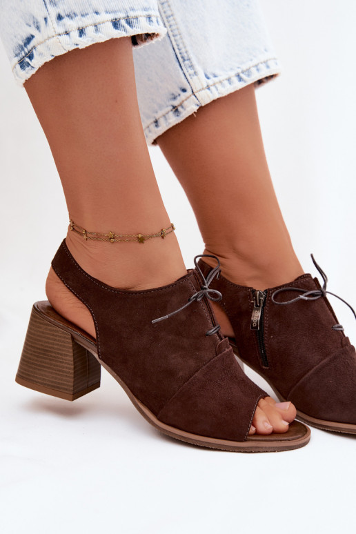 Elegante Leder High Heels mit stilvollen Details Zazoo 40523 in Schokoladenfarbe