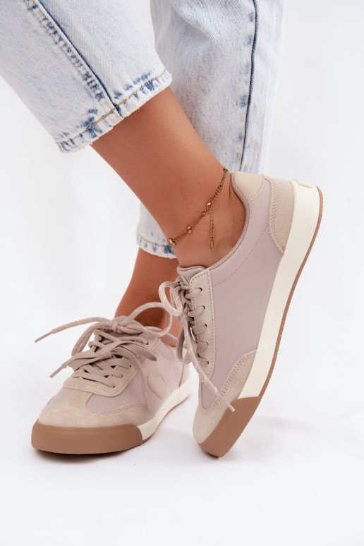 Wildleder-Sneaker für Damen mit doppelten Schnürsenkeln Big Star UU274001 in Sandfarbe