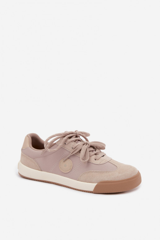 Wildleder-Sneaker für Damen mit doppelten Schnürsenkeln Big Star UU274001 in Sandfarbe